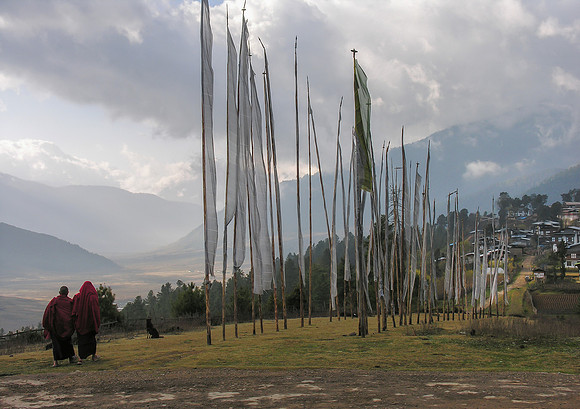 Bhutan, Monks on their way to Gangtey Gompa, Phobjikha Valley 2005